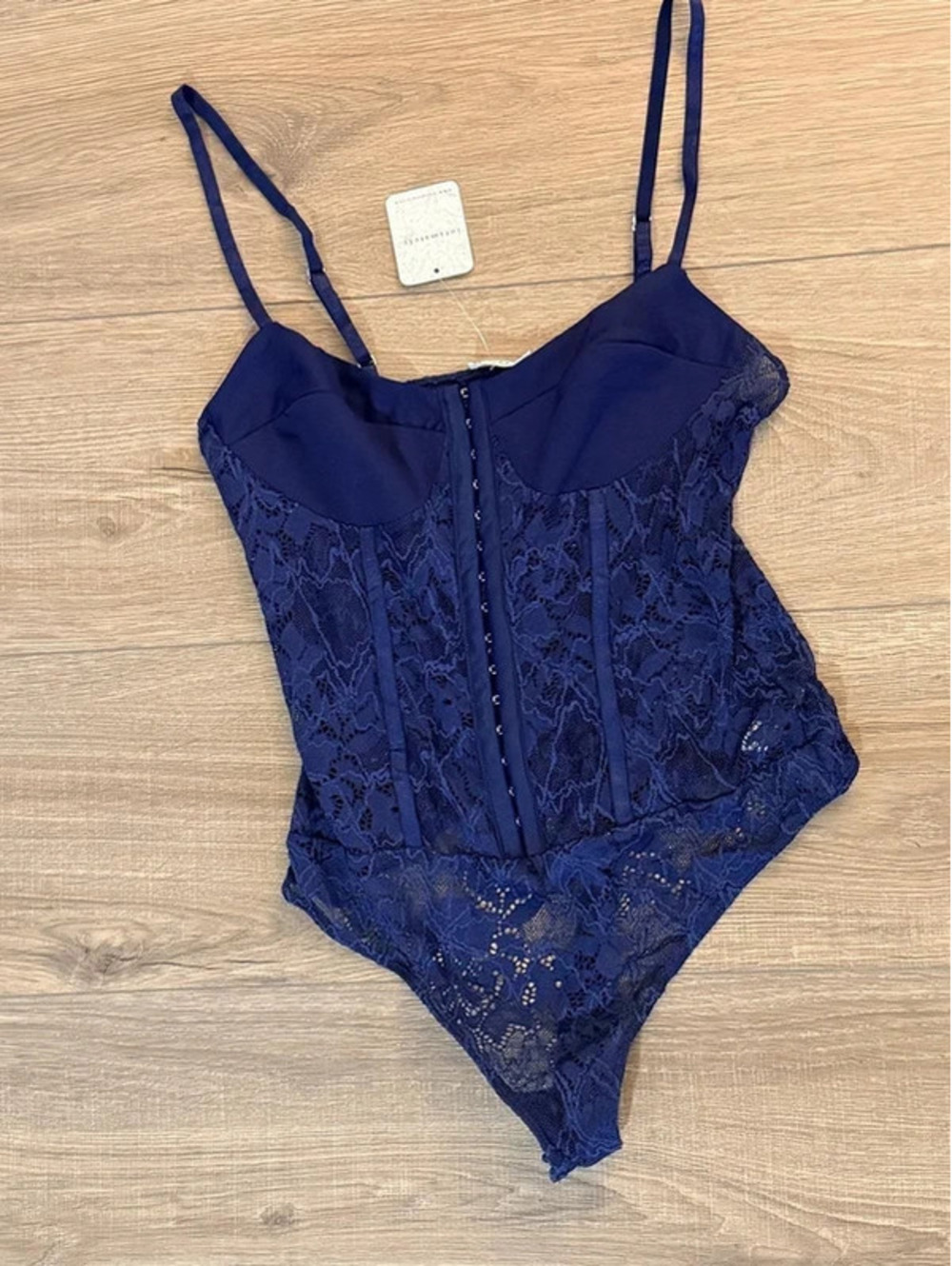 Free People Intimately Lace Night Rhythm Bodysuit in Navy